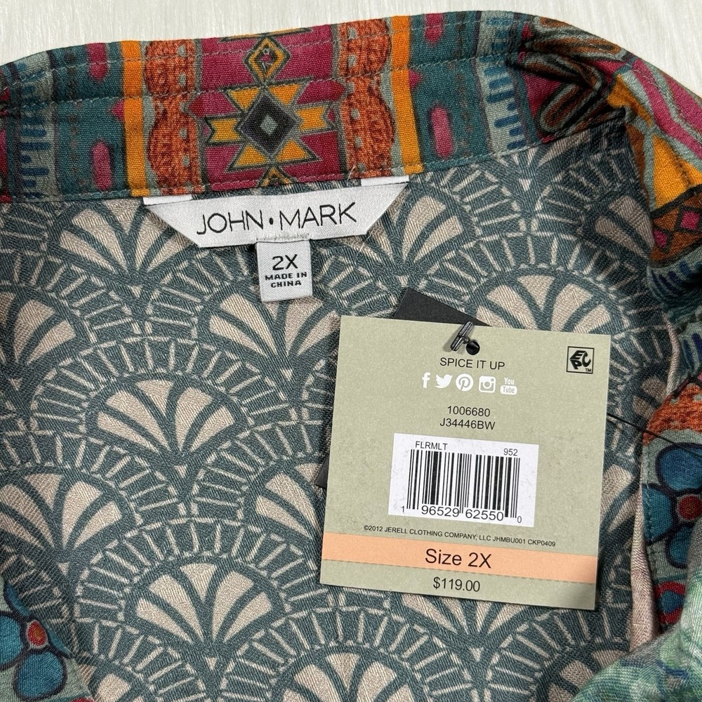 John Mark Women's Size 2X Mixed Print Button Front Blouse Top Wired Collar - Picture 7 of 11